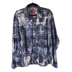 Au Noir Mens Button Down Shirt Flip Cuff Size Geometric Blue White Cotton 7 3XL